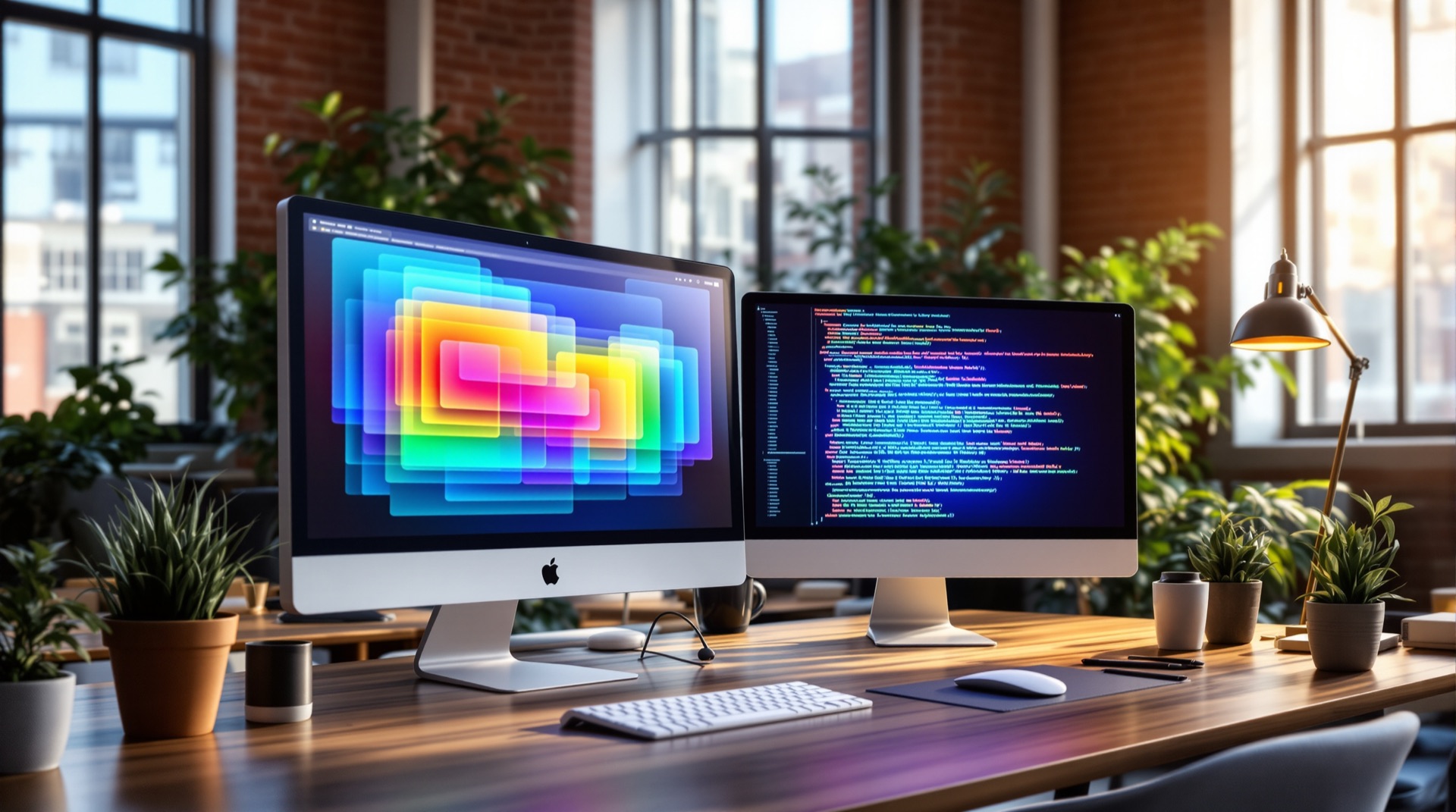 PSD Loft studio workspace with a website design and its hand-written code side by side