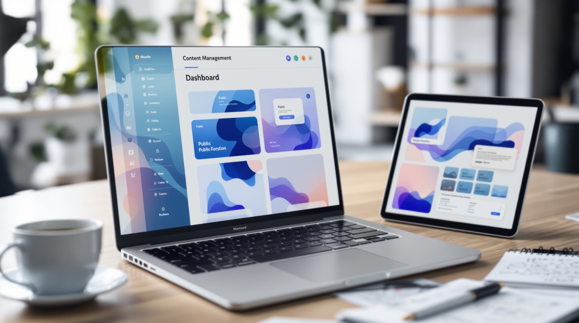 Custom WordPress theme admin dashboard beside the matching front-end design