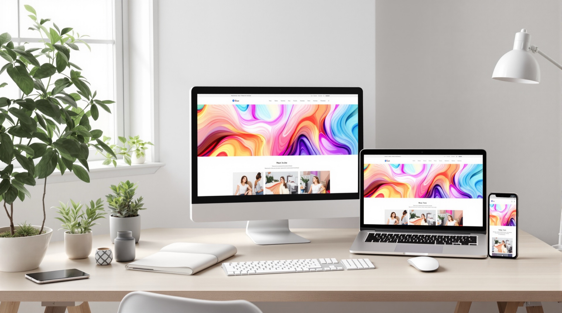 One responsive website design adapting across desktop, laptop, tablet and phone screens