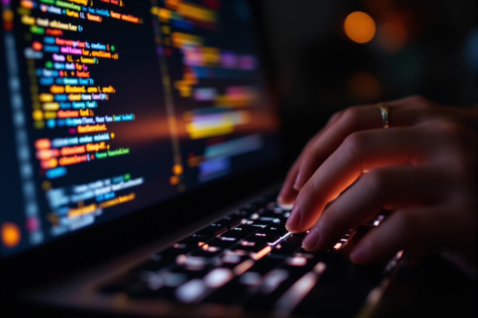 Front-end developer hand-coding HTML at a mechanical keyboard